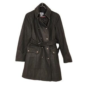 Vtg Worthington Women's Olive Green Wool Blend Sz M Military Trench Coat 90s Y2k